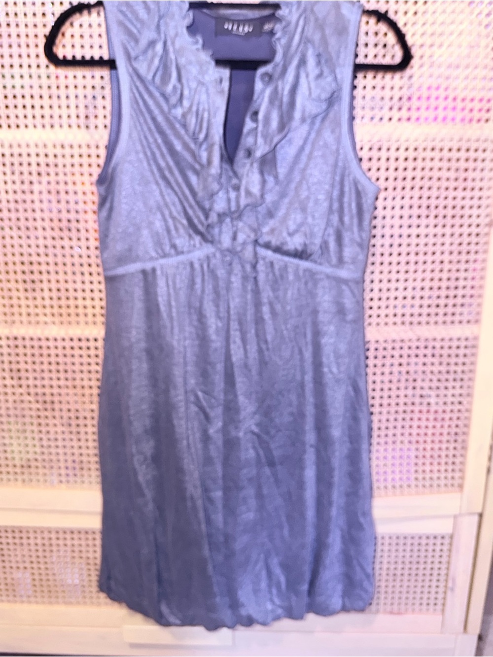 Iris Setlakwe Knit Ruffle V-Neck Sleeveless Empire Bubble Hem Dress M